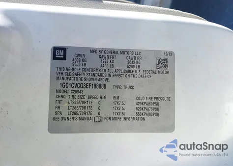 2014 Chevrolet Silverado 2500Hd Work Truck z USA, uszkodzony, nr VIN 1GC1CVCG3EF188888